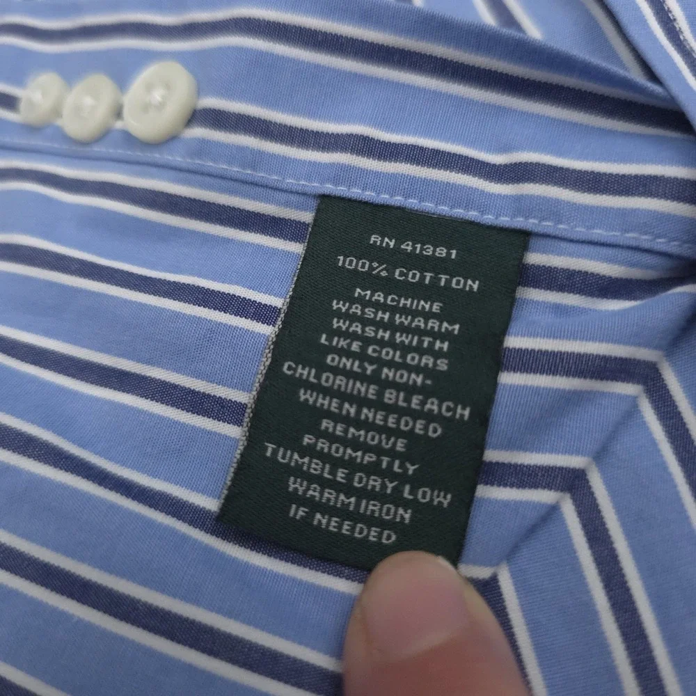 Lauren Ralph Lauren Mens‎ 16.5 34/35 Blue Striped Classic Fit Button Down Shirt